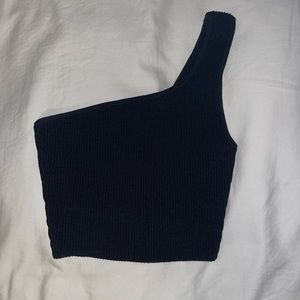 Babaton Sculpt Knit One-Shoulder Cropped Tank in black